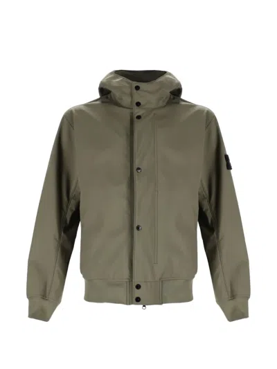 Stone Island Windbreaker Jacket With Hood And Logo In Green