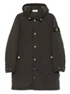 Stone Island Hooded Buttoned Coat In Brown