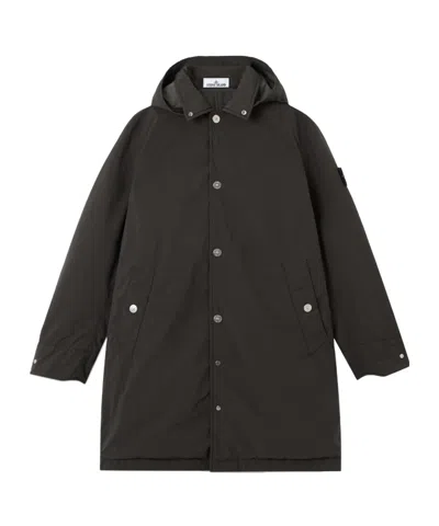 Stone Island Hooded Buttoned Coat In Brown