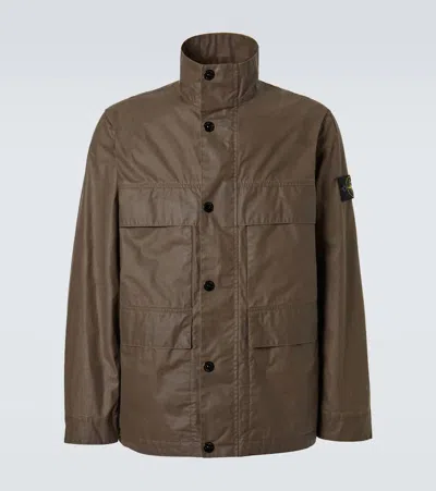 Stone Island Field Jacket With Pigmented Wax Coating In Brown