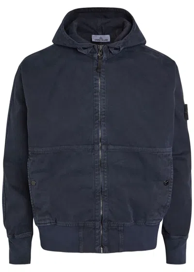 Stone Island Hooded Canvas Jacket In Blue