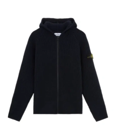 Stone Island Hooded Cardigan In Blue