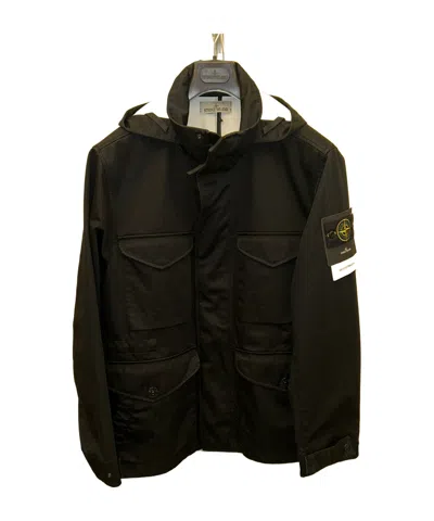 Stone Island Hooded Casual Jacket In Black
