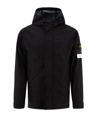 Stone Island Compass Patch Hooded Jacket In Black