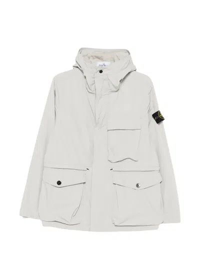 Stone Island Hooded Chest-pocket Jacket In White