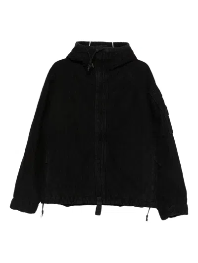 Stone Island Hooded Corduroy Jacket In Black