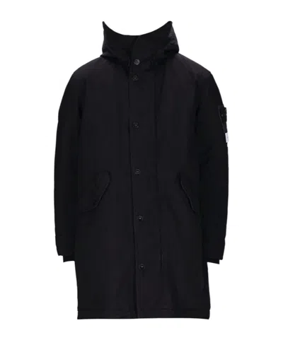 Stone Island Hooded Cotton Suit In Black