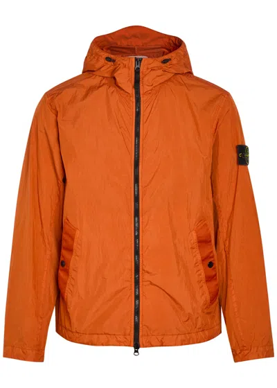 Stone Island Hooded Crinkled Nylon Jacket In Orange