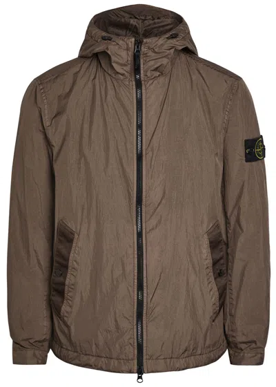 Stone Island Hooded Crinkled Shell Jacket In Brown