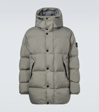 Stone Island Hooded Down Coat In Gray