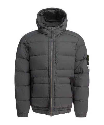 Stone Island Hooded Down Jacket In Blue