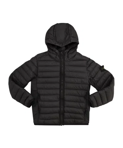 Stone Island Hooded Down Jacket In Black
