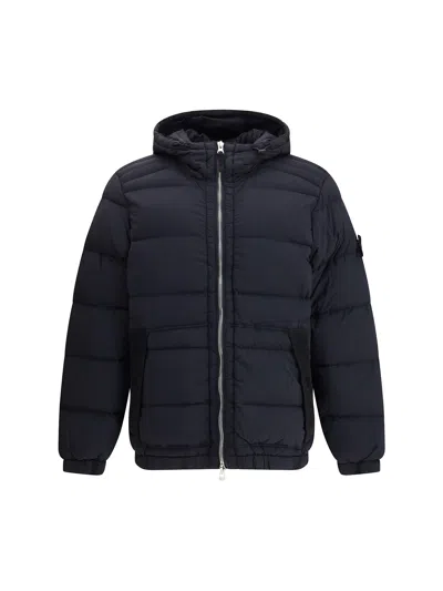 Stone Island Hooded Down Jacket In Black