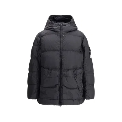 Stone Island Hooded Down Jacket In Black