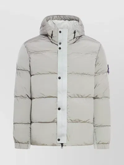 Stone Island Hooded Down Jacket Drawstring In Grey