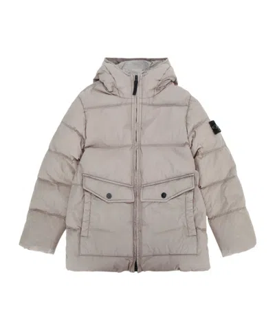Stone Island Hooded Down Jacket In Gray