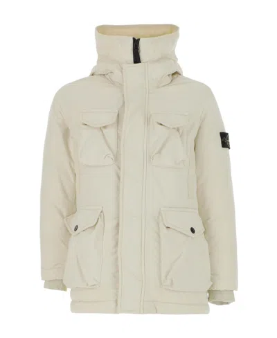 Stone Island Hooded Down Jacket In Gypsum Color