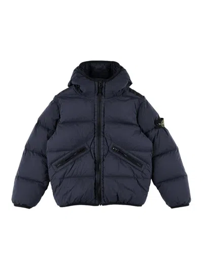 Stone Island Hooded Down Jacket In A In Blue