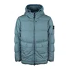 Stone Island Hooded Down Jacket Made Of Steel Blue Recycled Lightweight Nylon Reps In Blue