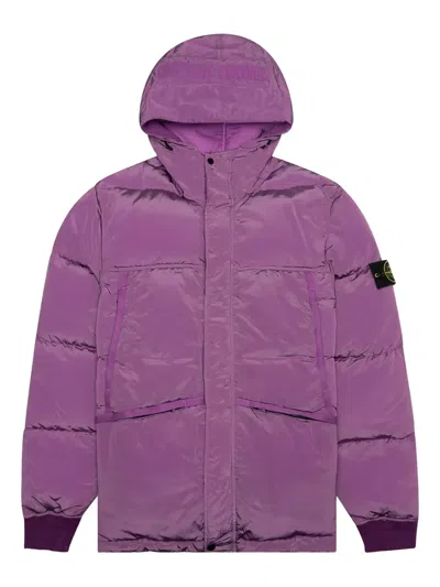 Stone Island Hooded Down Jacket In Purple