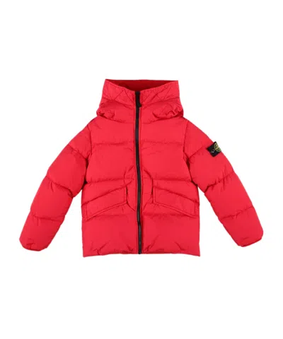 Stone Island Hooded Down Jacket In Red
