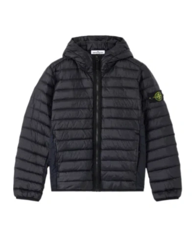 Stone Island Kids' Hooded Down Jacket With Anti-drop And Zip Pockets In Black