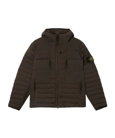 Stone Island Hooded Down Jacket With Anti-drop Finish In Brown