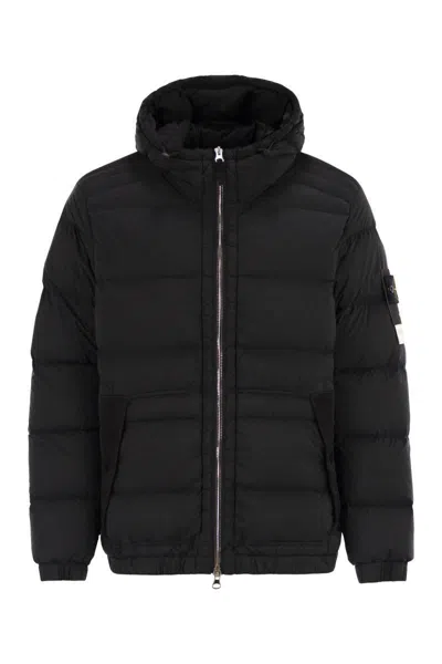 Stone Island Hooded Down Jacket With Seamless, Drip-proof Feather Channels In Black