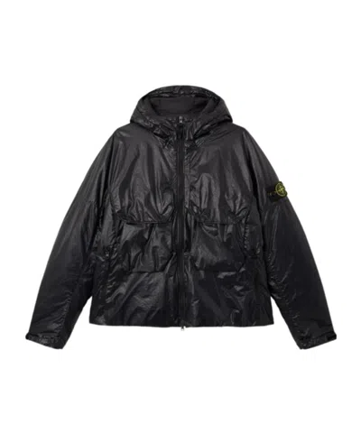 Stone Island Hooded Down Jacket With Water-resistant Membrane In Black