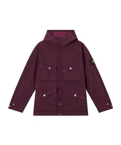 Stone Island Hooded Field Jacket With Anti-drop And Snap Pockets In Pink