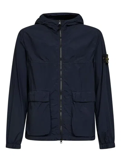 Stone Island Hooded Flap-pocket Jacket In Blue