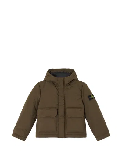 Stone Island Kids' Hooded Flap-pocket Jacket In Green