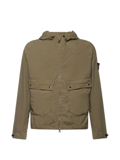 Stone Island Lightweight Canvas Hooded Jacket Clothing In Brown