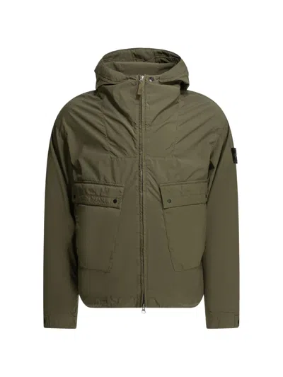 Stone Island Hooded Front-pocket Coat In Green