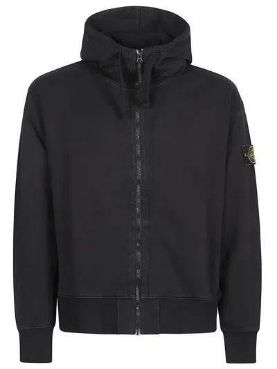Stone Island Hooded Full-zip Cotton Sweatshirt In Black