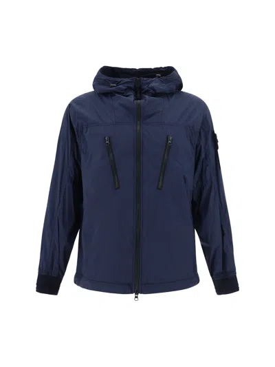Stone Island Hooded Jacket In Blue
