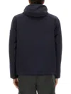 Stone Island Contemporary Hooded Jacket With Distinctive Logo Patch In Blue