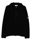 Stone Island Hooded Black Jacket With Logo Patch In Black