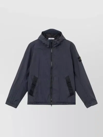 Stone Island Hooded Jacket Featuring Practical Side Pockets In Blue