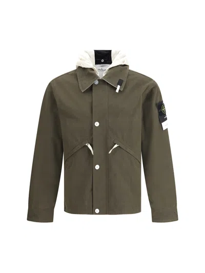 Stone Island Hooded Jacket In Green