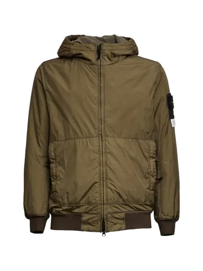 Stone Island Hooded Zip-up Padded Jacket In Green