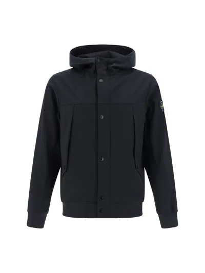 Stone Island Hooded Jacket In Nero