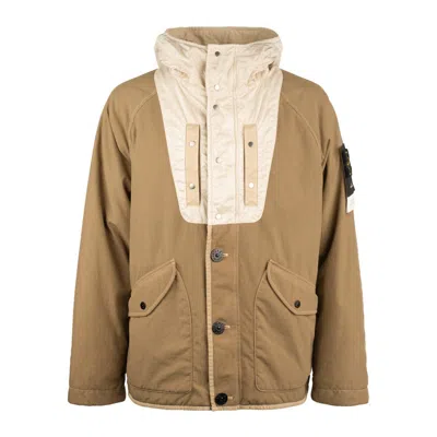 Stone Island Hooded Jacket Nylon Panama With New Silk Light Cookie In Biscuit