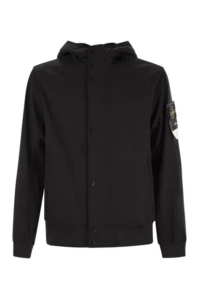 Stone Island Hooded Jacket, Water And Wind Resistant In Black