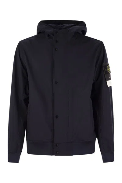 Stone Island Men's Hooded Jacket, Water And Wind Resistant In Navy