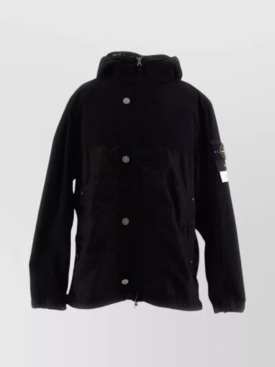 Stone Island Hooded Jacket With Adjustable Cuffs And Side Pockets In Black