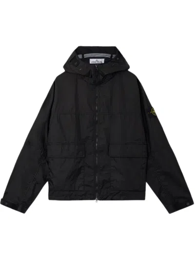 Stone Island Hooded Jacket With Adjustable Drawcord And Snap Fastening - Size M In Black