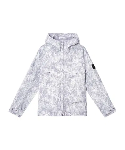 Stone Island Hooded Jacket With All-over Motif And Anti-dгор In Pearl Grey