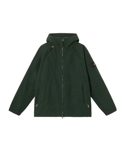 Stone Island Hooded Jacket With Anti-drop And Zip Pockets In Green