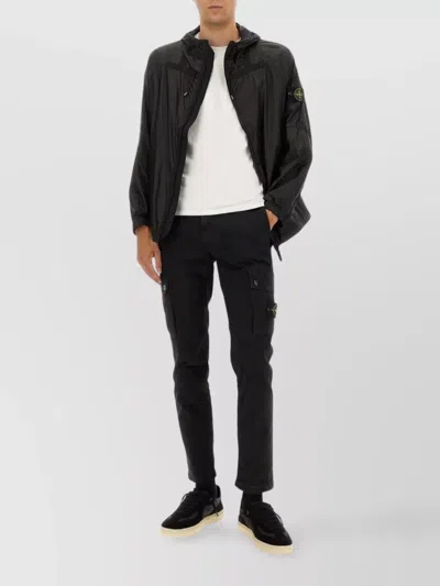 Stone Island Hooded Jacket With Elasticated Cuffs And Side Pockets In Black